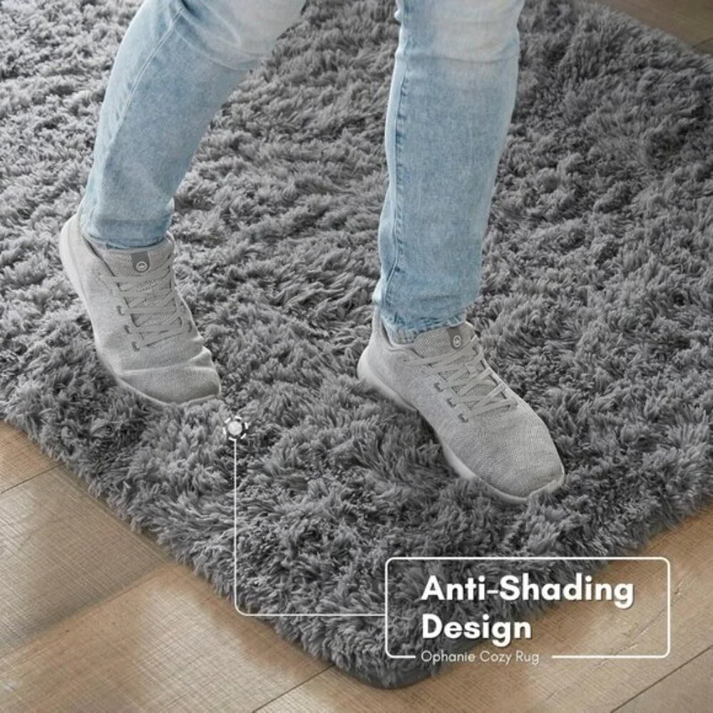 New 4x6 Grey Fluffy Rug, Soft Shaggy Non-Slip Carpet for Home & Bedroom Decor